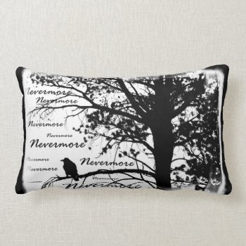 Black & White Nevermore Raven Silhouette Lumbar Pillow by VoXeeD at Zazzle