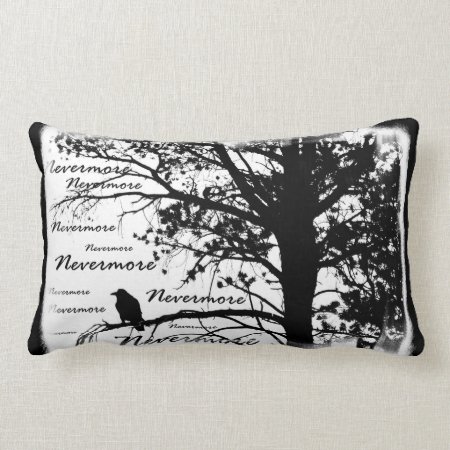 Black & White Nevermore Raven Silhouette Lumbar Pillow