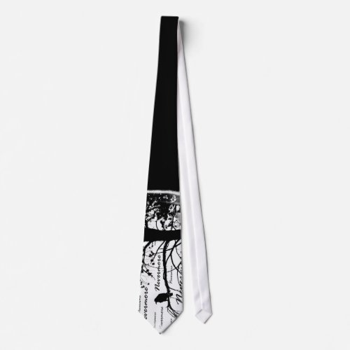 Black  White Nevermore Raven Silhouette Neck Tie