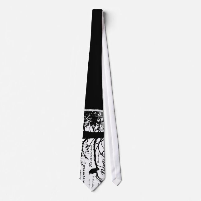 Black & White Nevermore Raven Silhouette Neck Tie (Front)