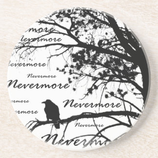 Black & White Nevermore Raven Silhouette Sandstone Coaster