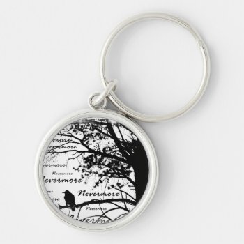 Black & White Nevermore Raven Silhouette Tree Keychain by VoXeeD at Zazzle