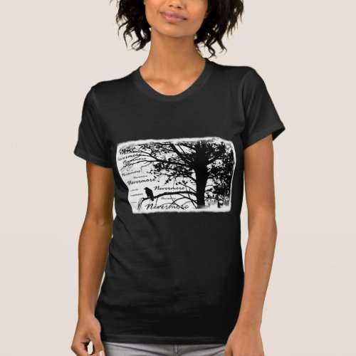 Black  White Nevermore Raven Silhouette Tree T_Shirt