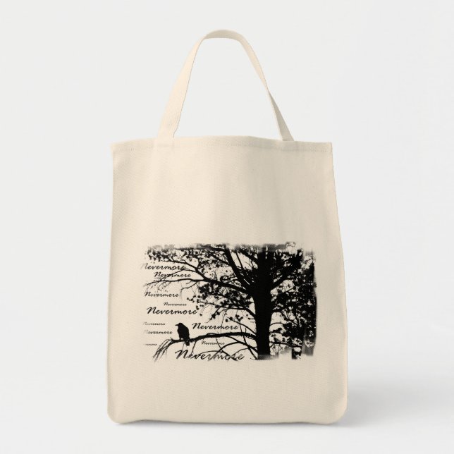Black & White Nevermore Raven Silhouette Tree Tote Bag (Front)