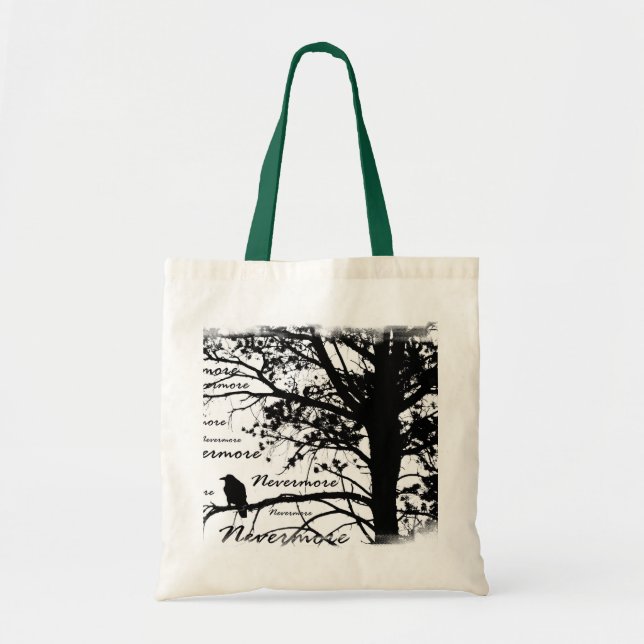 Black & White Nevermore Raven Silhouette Tree Tote Bag (Front)