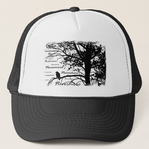 Black  White Nevermore Silhouette Raven Trucker Hat