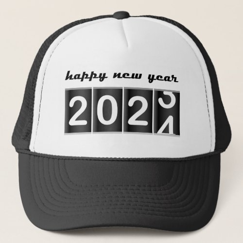 Black  White New Years 2024 Odometer Trucker Hat