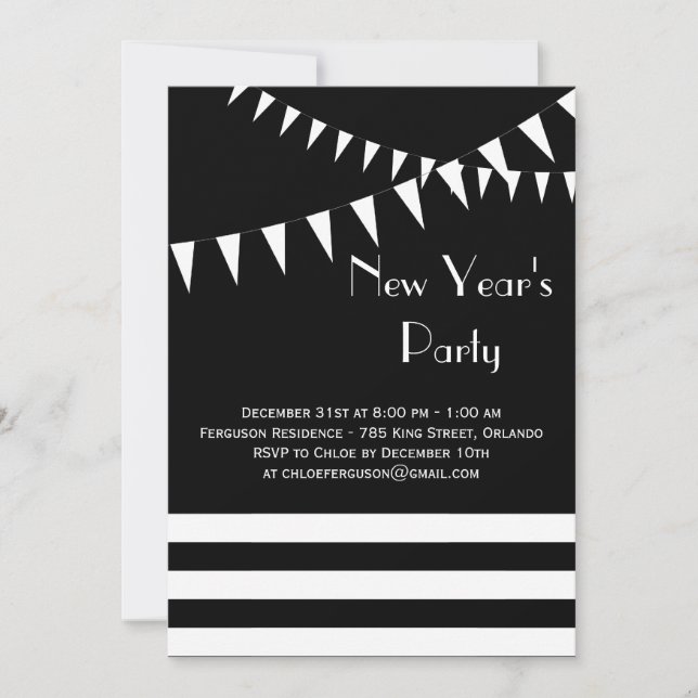 Black & White New Year's Party Invitation (Front)