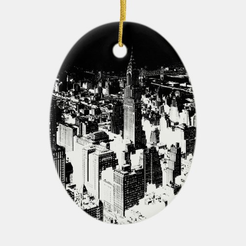 Black  White New York Ceramic Ornament