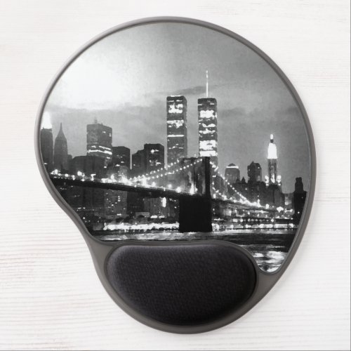 Black  White New York City at Night Gel Mouse Pad