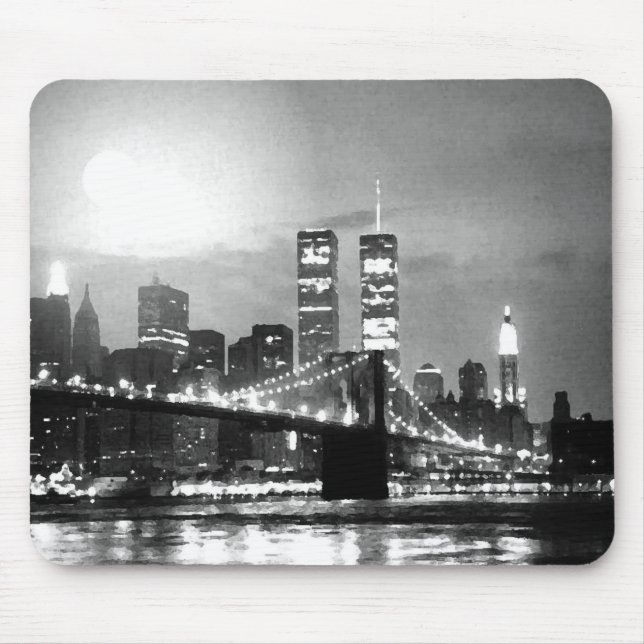 Black & White New York City at Night Mouse Pad (Front)