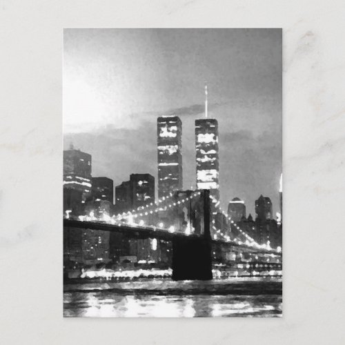 Black  White New York City at Night Postcard