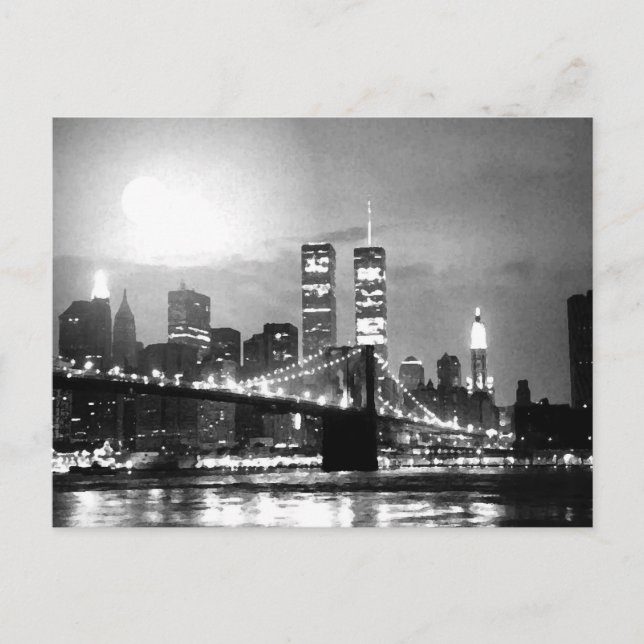 Black & White New York City at Night Postcard (Front)