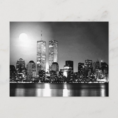 Black  White New York City at Night Postcard