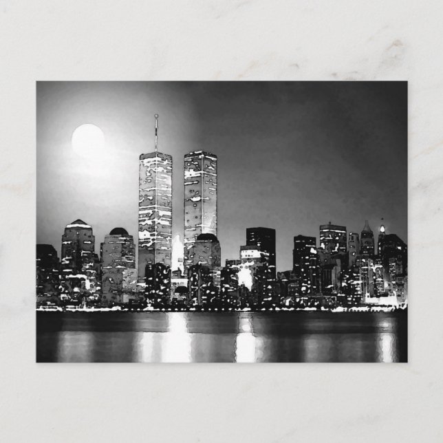 Black & White New York City at Night Postcard (Front)