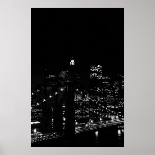 Black  White New York City Brooklyn Bridge Poster