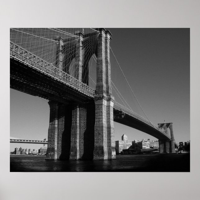 Black & White New York City Brooklyn Bridge Poster (Front)