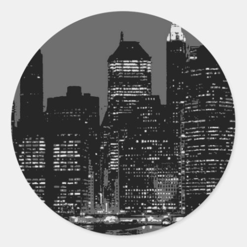 Black  White New York City Classic Round Sticker