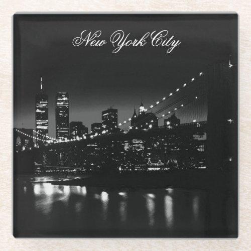 Black  White New York City Glass Coaster