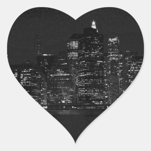 Black  White New York City Heart Sticker