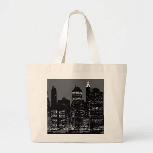 Black  White New York City Large Tote Bag