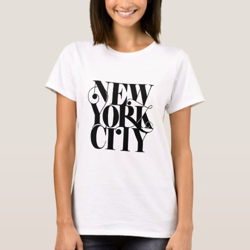  Black  White New York City Lettering Typography T_Shirt