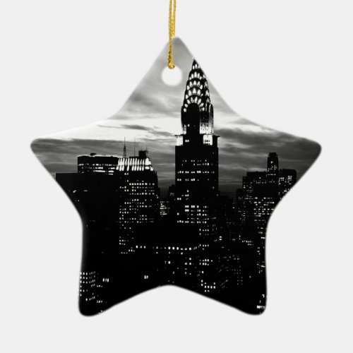 Black  White New York City Midtown Ceramic Ornament