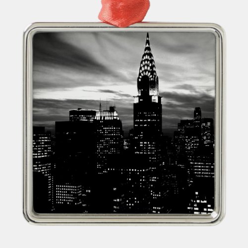 Black  White New York City Midtown Metal Ornament