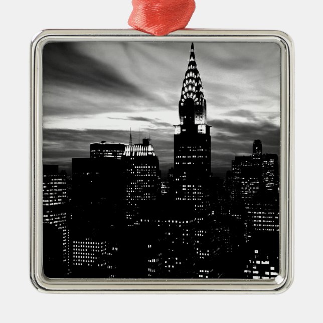 Black & White New York City Midtown Metal Ornament (Front)