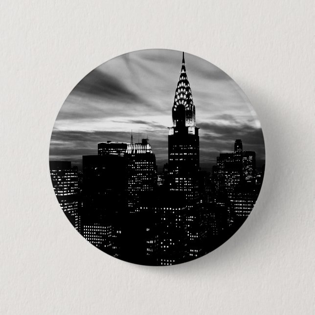Black & White New York City Midtown Pinback Button (Front)