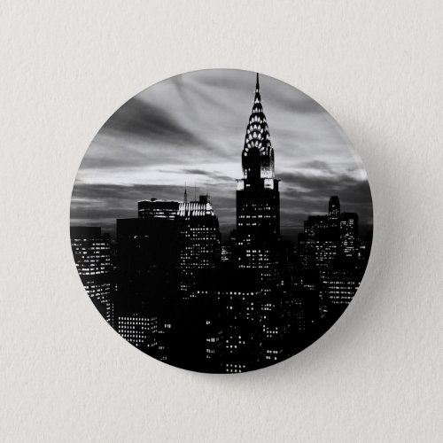 Black  White New York City Midtown Pinback Button