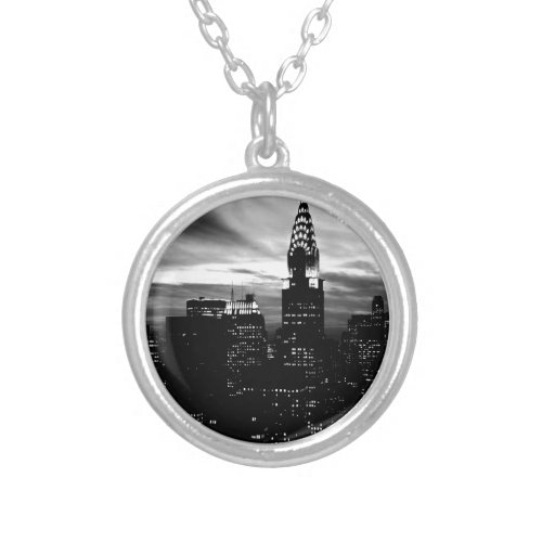 Black  White New York City Midtown Silver Plated Necklace