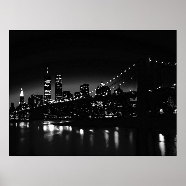 Black & White New York City Night Artwork Poster (Front)