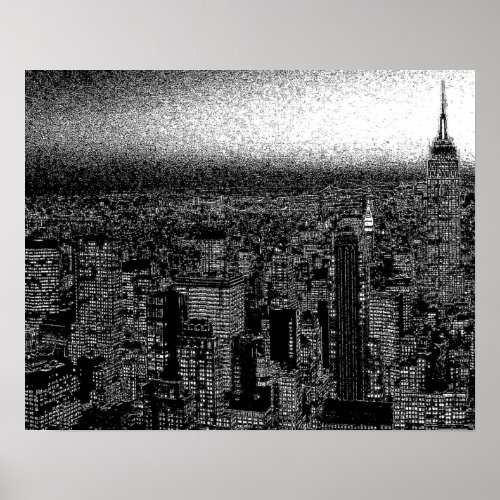 Black White New York City Night Artwork Poster