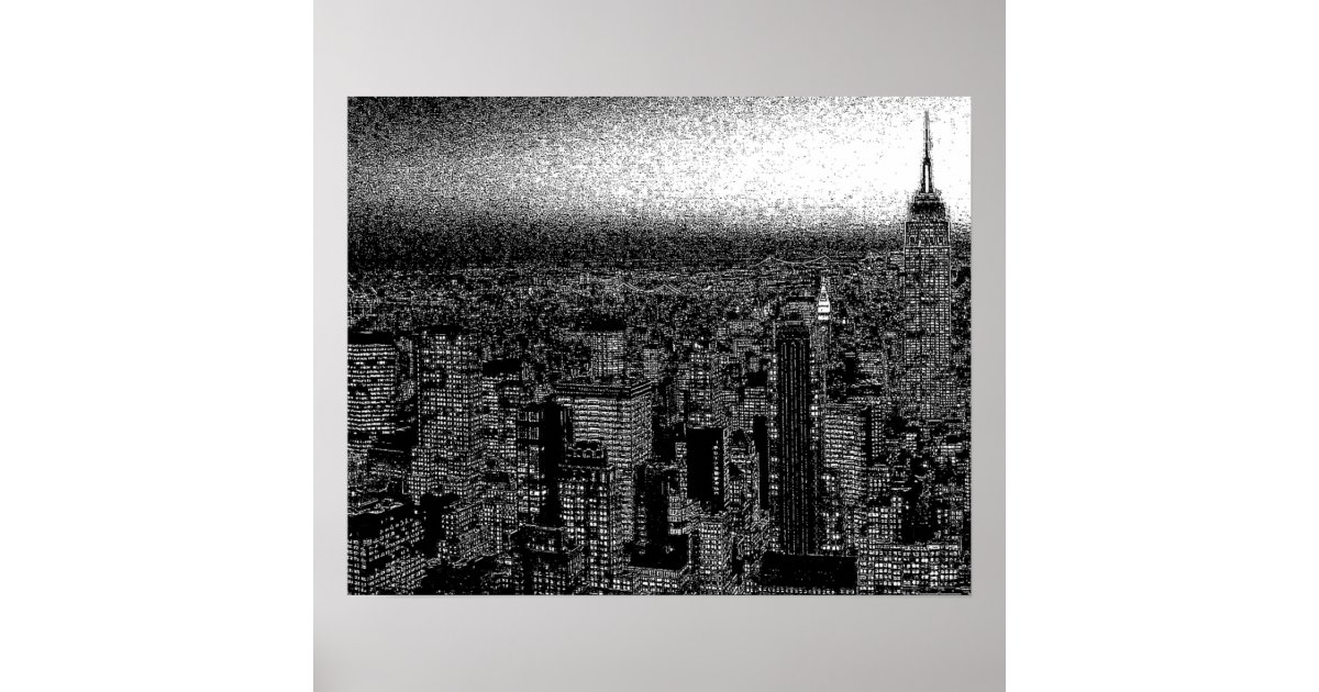 Black White New York City Night Artwork Poster | Zazzle