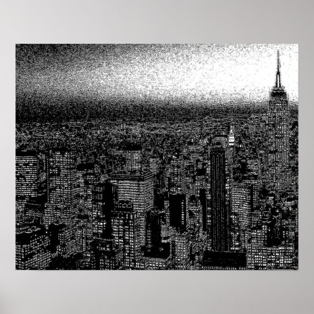 Black White New York City Night Artwork Poster (Front)