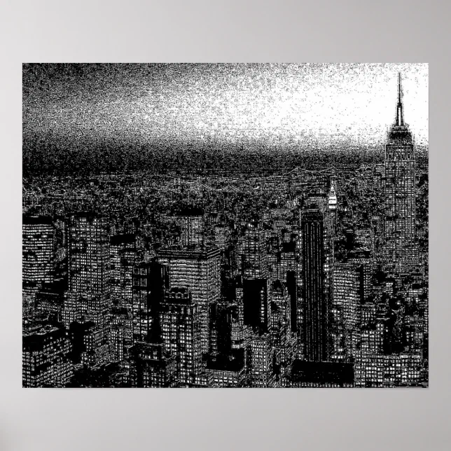 Black White New York City Night Artwork Poster | Zazzle