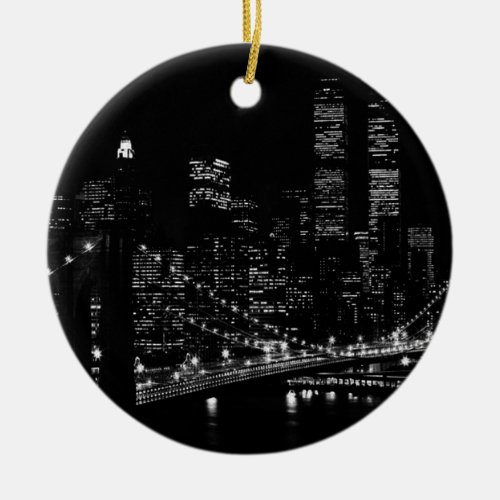 Black  White New York City Night Ceramic Ornament