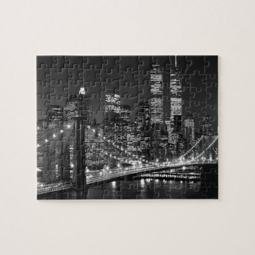 Black  White New York City Night Jigsaw Puzzle