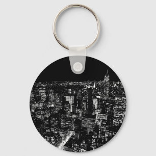 Black & White New York City Night Keychain
