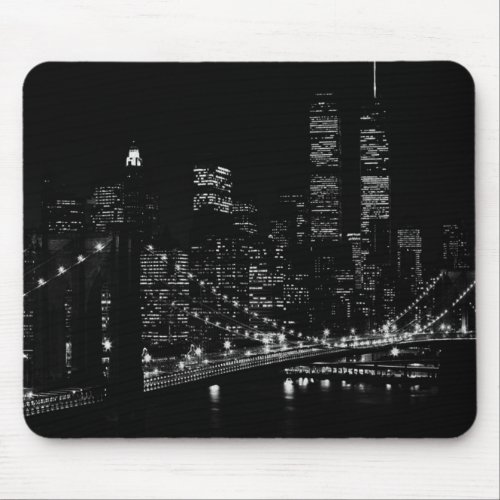 Black  White New York City Night Mouse Pad