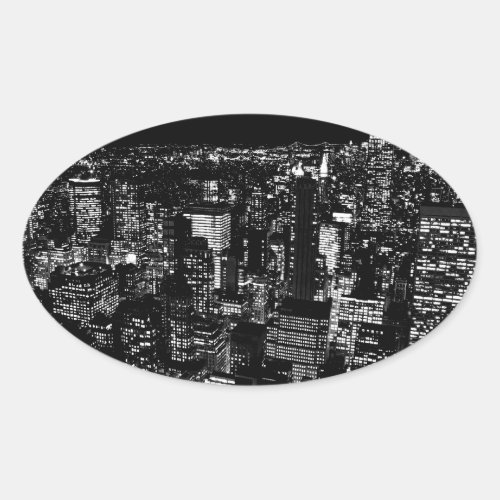 Black  White New York City Night Oval Sticker