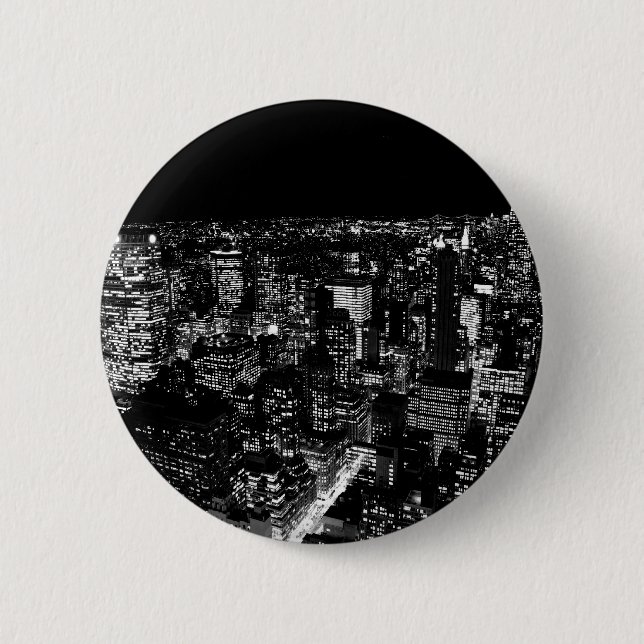 Black & White New York City Night Pinback Button (Front)