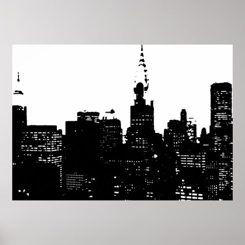 Black White New York City Night Pop Art Poster