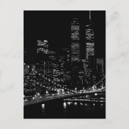 Black  White New York City Night Postcard