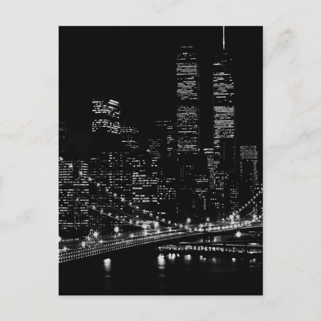 Black & White New York City Night Postcard (Front)