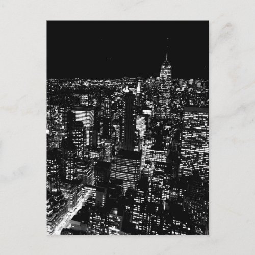 Black  White New York City Night Postcard