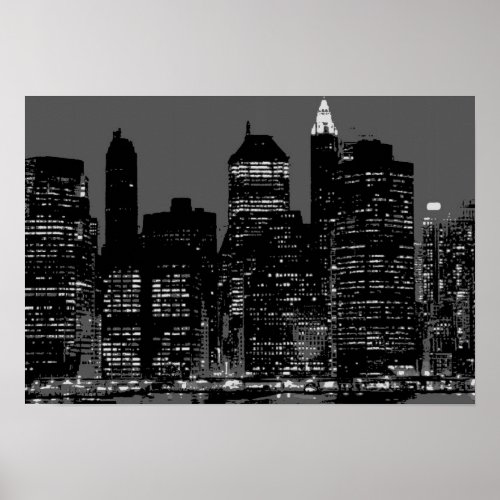 Black White New York City Night Poster