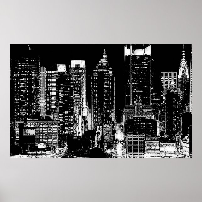 Black & White New York City Night Poster (Front)
