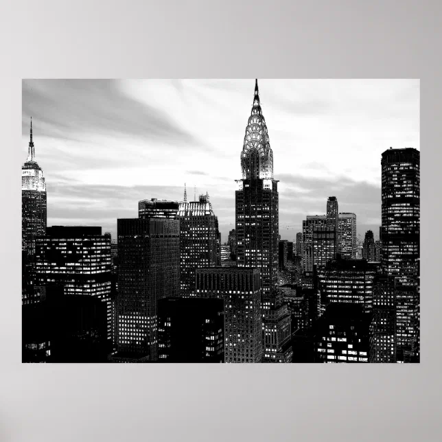 Black White New York City Night Poster | Zazzle